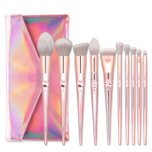 Oem Powder Eyeshadow Cosmetic 10pcs Make Up Brushes Custom Logo Pink Makeup Brush Set With Kit Bag